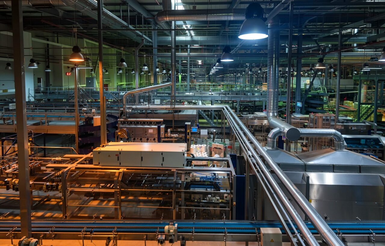 View of tubes and appliances at soft drinks factory